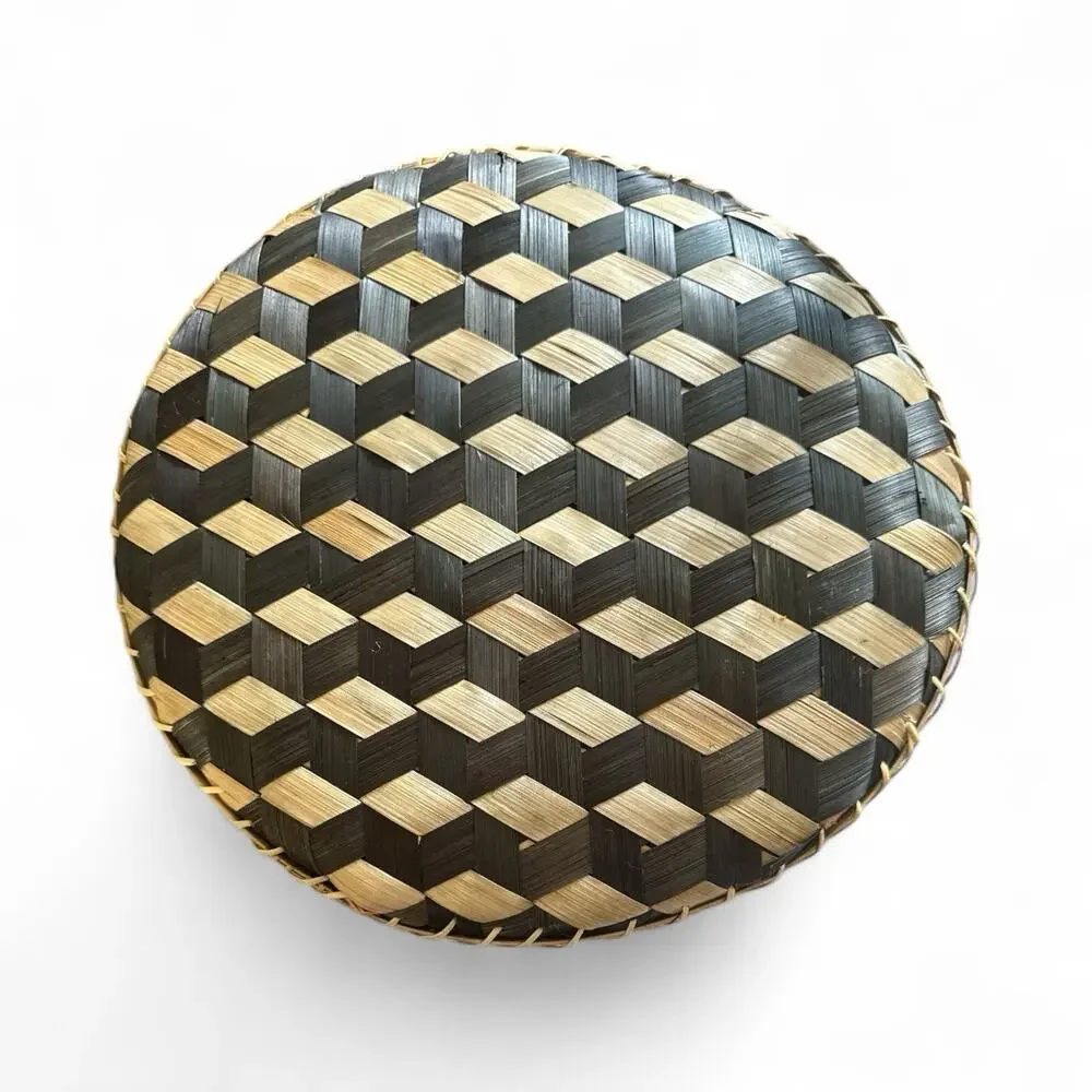 Ann Lee Design Round Serving Tray Black Square Weave 14